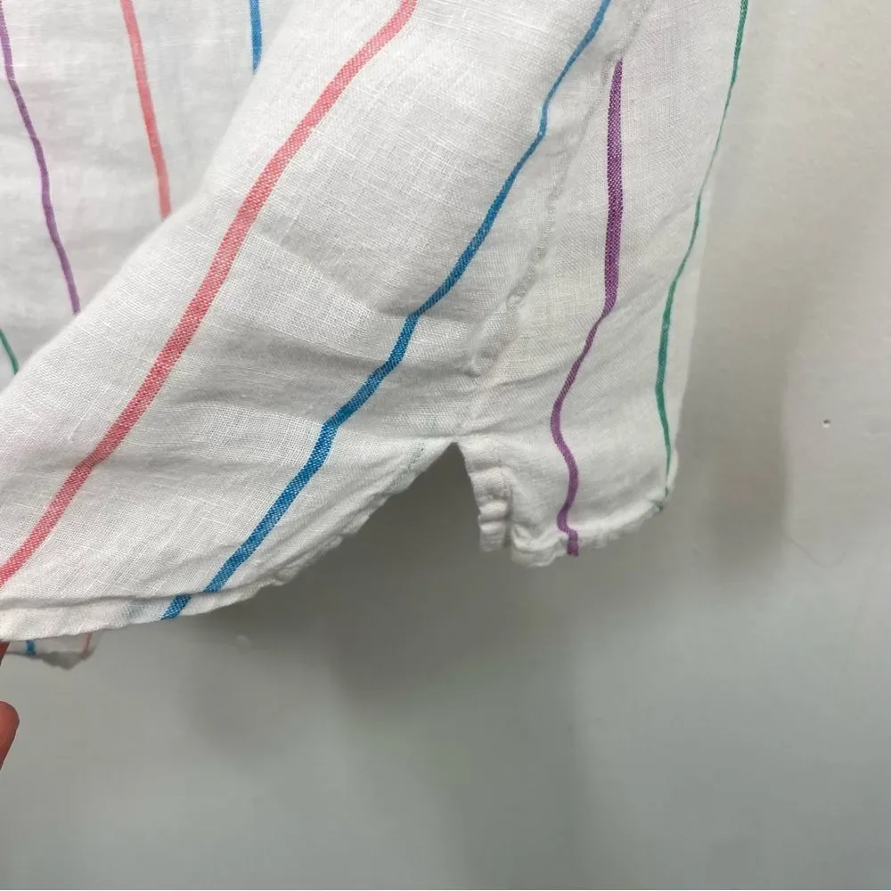 Christian Siriano 100% Linen Stripped Multicolor Top Short Sleeve size Small